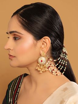 Nuyug - Multi-Color Brass Gold Plated Stones Pair Of Ear Chains