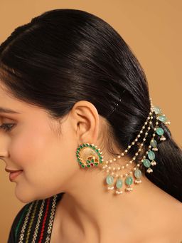 Nuyug - Green Brass 22K Gold Plated Stones Pair Of Ear Chains