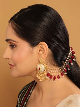 Nuyug - Red Brass 22K Gold Plated Stones Pair Of Ear Chains