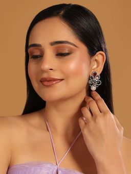 Nuyug - Multi-Color Brass 22K Gold Plated Stones Pair Of Earrings