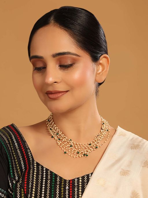 Nuyug Green Brass 22K Gold Plated Pearl Necklace