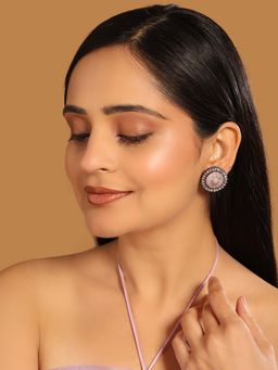 Nuyug - White Brass Rhodium Plated Stones Pair Of Earrings