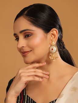 Nuyug - Red Brass 22K Gold Plated Stones Pair Of Earrings