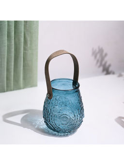 Voncasa - Cylendrical Blue Glass Tea Light Holder