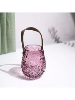Voncasa - Cylendrical Purple Glass Tea Light Holder