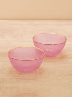 Pure Home + Living - Set of 2 Pink Radial Small Glass Bowls