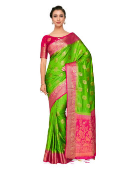 Mimosa - Silk Green Saree With Blouse Piece