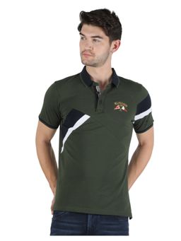 Monte Carlo - Men Olive Cotton Half Sleeve Colorblock T-shirt