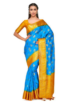 Mimosa - Silk Blue Saree With Blouse Piece