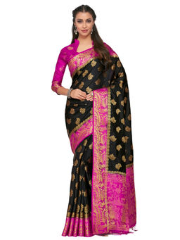 Mimosa - Silk Black Saree With Blouse Piece