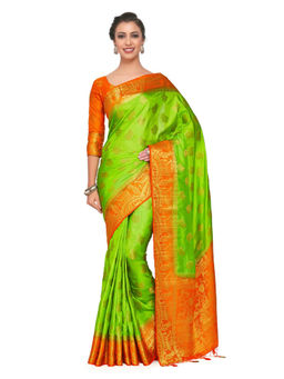 Mimosa - Silk Green Saree With Blouse Piece