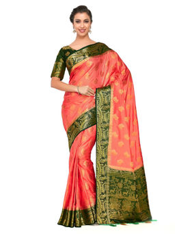 Mimosa - Silk Coral Saree With Blouse Piece