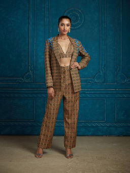 Neeta Lulla - Brown Milly Jacket with Pant and Bustier (Set of 3)