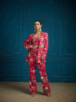 Neeta Lulla - Pink Ivy Jacket with Pant and Bustier (Set of 3)