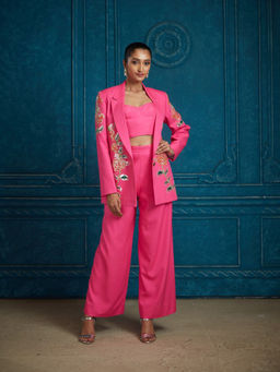 Neeta Lulla - Pink Elia Jacket with Pant and Bustier (Set of 3)
