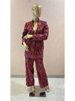Neeta Lulla - Maroon Juniper Jacket with Pant (Set of 2)