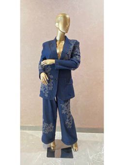 Neeta Lulla - Blue Denim Jacket with Pant and Bustier (Set of 3)