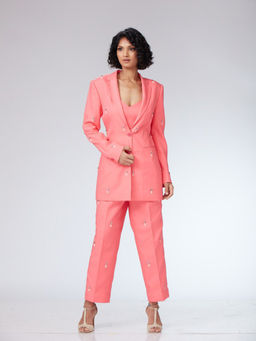 Neeta Lulla - Pink Rowan Jacket with Pant and Bustier (Set of 3)