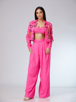 Neeta Lulla - Pink Roslyn Jacket with Pant and Bustier (Set of 3)