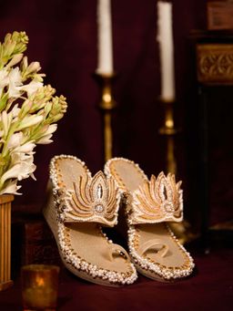5 Elements by Radhika Gupta - Gold Lotus Wedges Heels