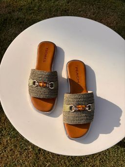 Peach Flores - Marbella Leather Green Flats
