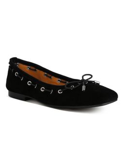 Rag & Co - Micro Suede Bow Black Ballerina
