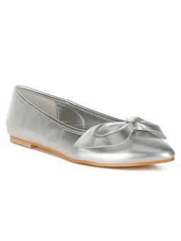 Rag & Co - Metallic Pleather Bow Silver Ballerina