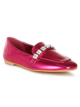 Rag & Co - Diamante Strap Metallic Pink Loafers