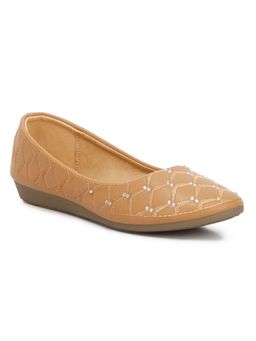 London Rag - Rhinestone Embellished Tan Ballerina