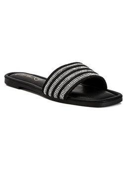 London Rag - Striped Slip On Black Flats