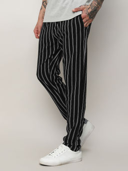 Campus Sutra - Men's Jet Black Halo Striped Trackpants
