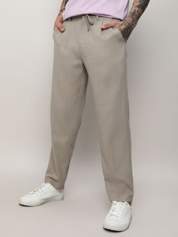 Campus Sutra - Men's Oatmeal Beige Solid Tailored Trousers