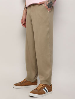 Campus Sutra - Men's Beige Solid Tailored Trousers