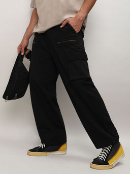 Campus Sutra - Men's Midnight Black Straight Fit Cargo Trousers