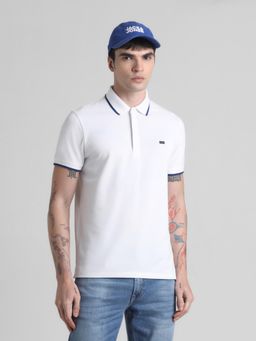Jack & Jones - Men White Cotton Blend Regular Fit Polo T-Shirt