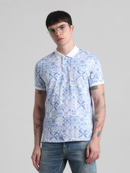 Jack & Jones - Men White Cotton Blend Regular Fit Polo T-Shirt