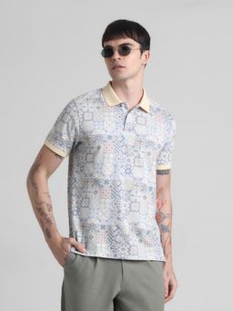 Jack & Jones - Men Beige Cotton Blend Regular Fit Polo T-Shirt