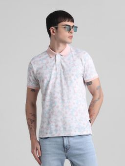 Jack & Jones - Men Pink Cotton Blend Regular Fit Polo T-Shirt
