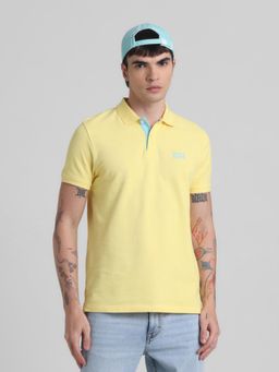 Jack & Jones - Men Yellow Cotton Regular Fit Polo T-Shirt