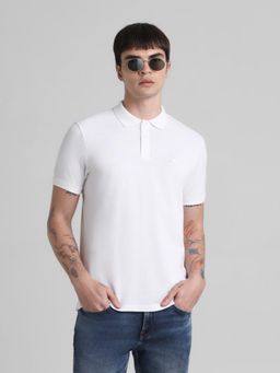 Jack & Jones - Men White Cotton Blend Regular Fit Polo T-Shirt