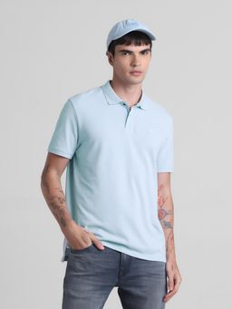 Jack & Jones - Men Blue Cotton Blend Regular Fit Polo T-Shirt