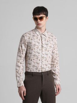 Jack & Jones - Men Beige Cotton Slim Fit Shirt