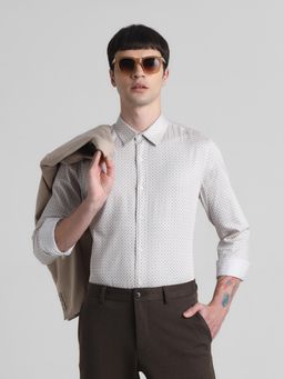 Jack & Jones - Men Beige Cotton Slim Fit Shirt