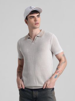 Jack & Jones - Men Beige Cotton Regular Fit Polo T-Shirt