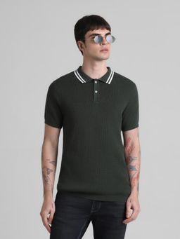 Jack & Jones - Men Green Cotton Regular Fit Polo T-Shirt