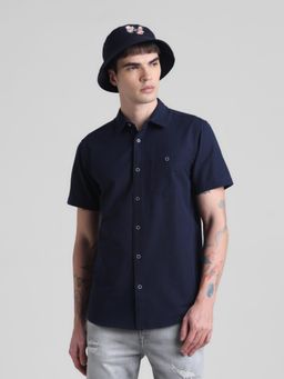 Jack & Jones - Men Navy Blue Cotton Regular Fit Shirt