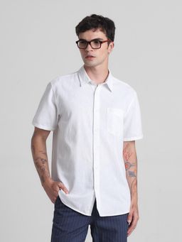 Jack & Jones - Men White Cotton Blend Comfortable Fit Shirt
