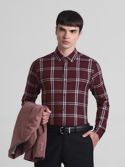 Jack & Jones - Men Maroon Cotton Blend Slim Fit Shirt