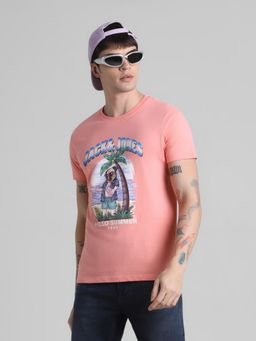 Jack & Jones - Men Pink Cotton Regular Fit T-Shirt