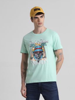 Jack & Jones - Men Green Cotton Regular Fit T-Shirt